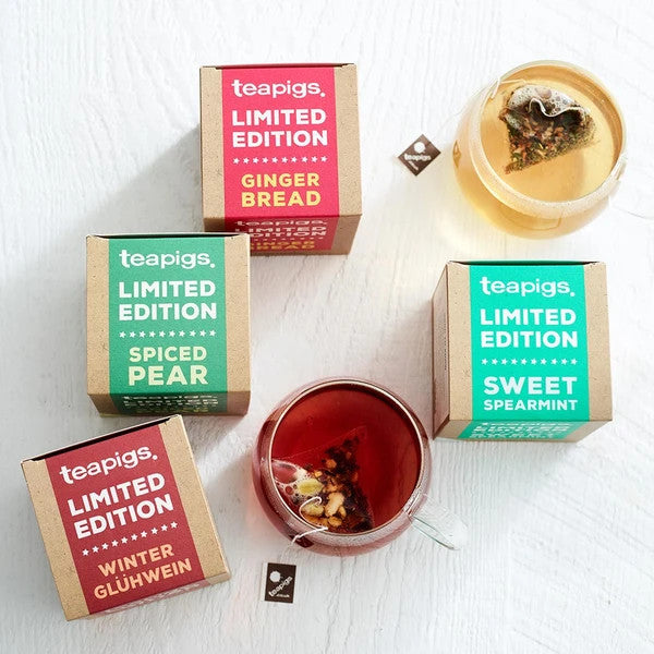 Forskellige teapigs vinter te i æsker og kopper