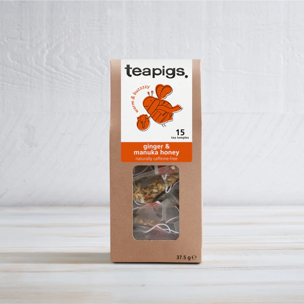 ingefær og manuka honning te fra teapigs. Pakke med 15 templer i.