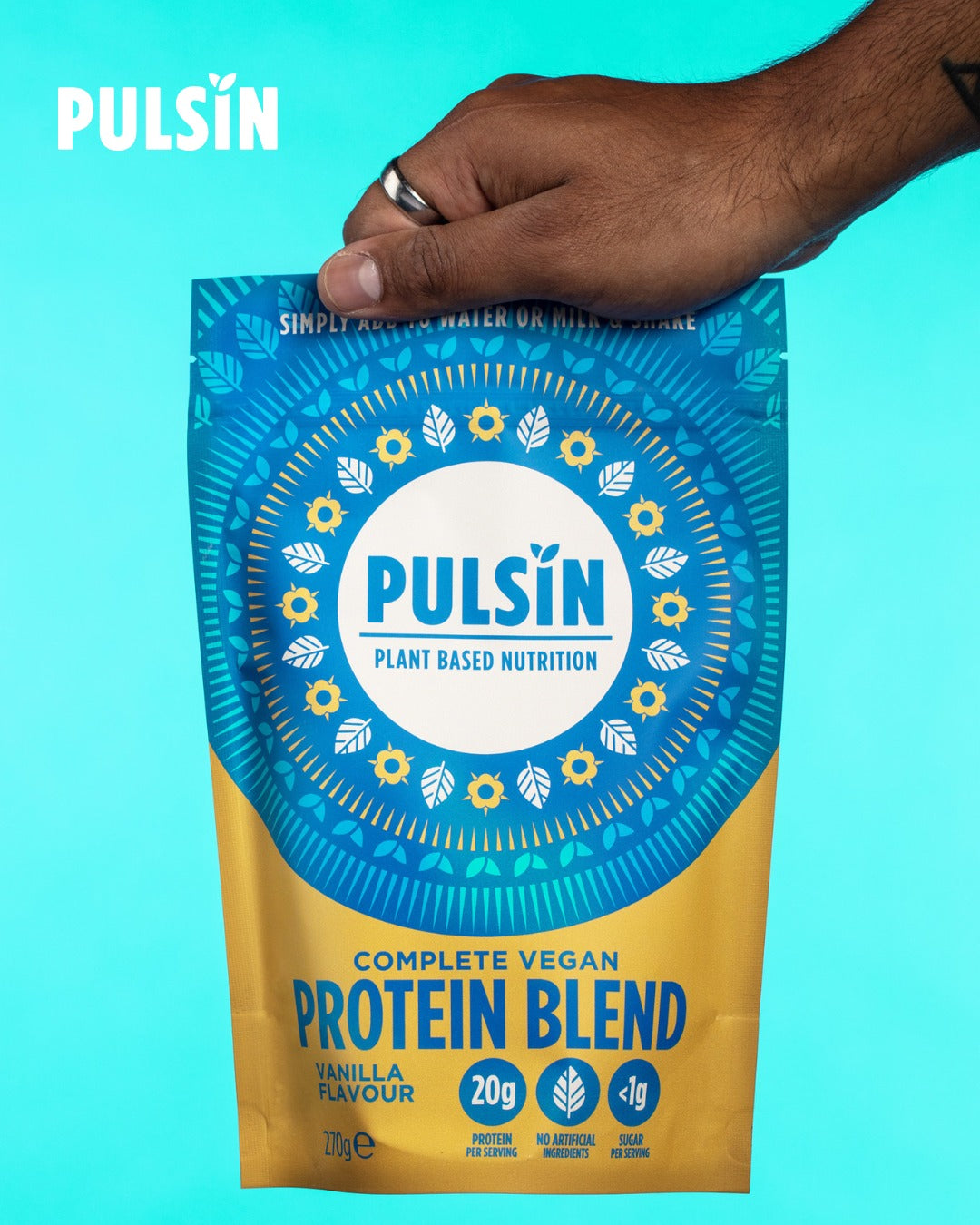 Pulsin complete vegan protein blend vanilje 270 g i pose