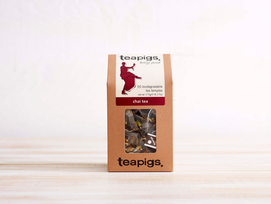 Chai te fra teapigs med 50 templer i. Sort te med krydderier