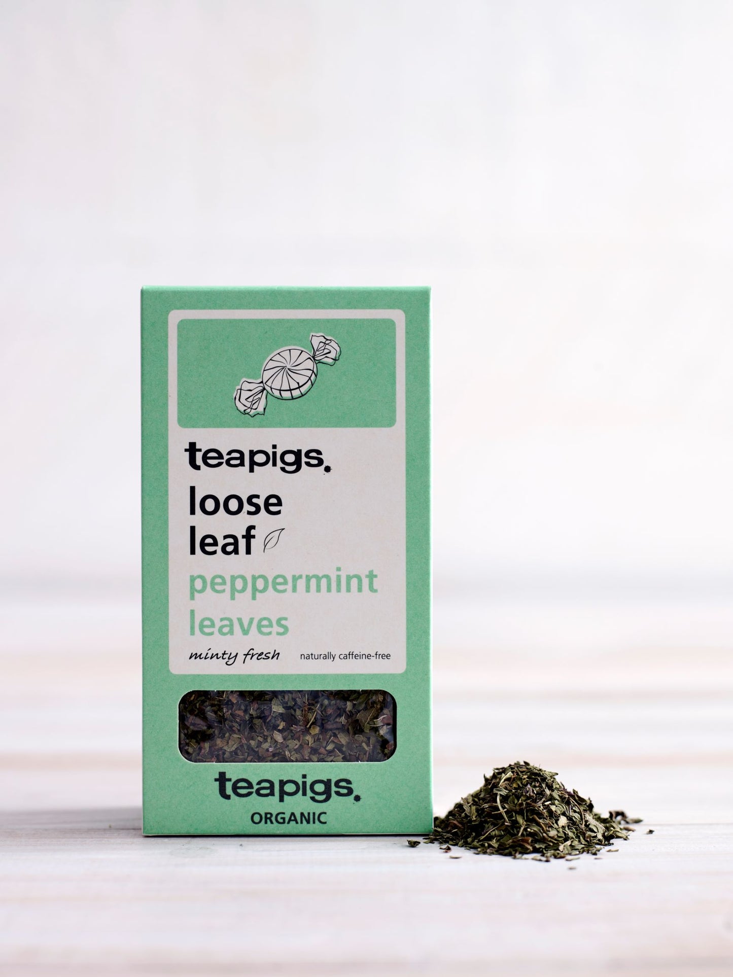 teapigs peppermint leaves loose tea. Løs Pebermynte te ved siden af æske