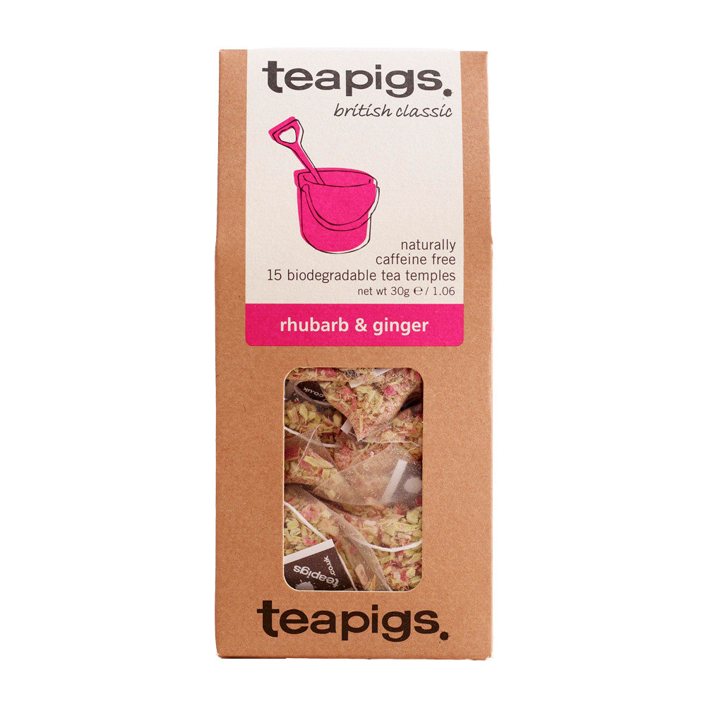 teapigs rhubarb and ginger tea 15s. rabarber og ingefær te 15 stk. i æske.