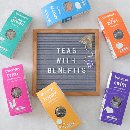 hele serien af teapigs te med fordele - feel-good te