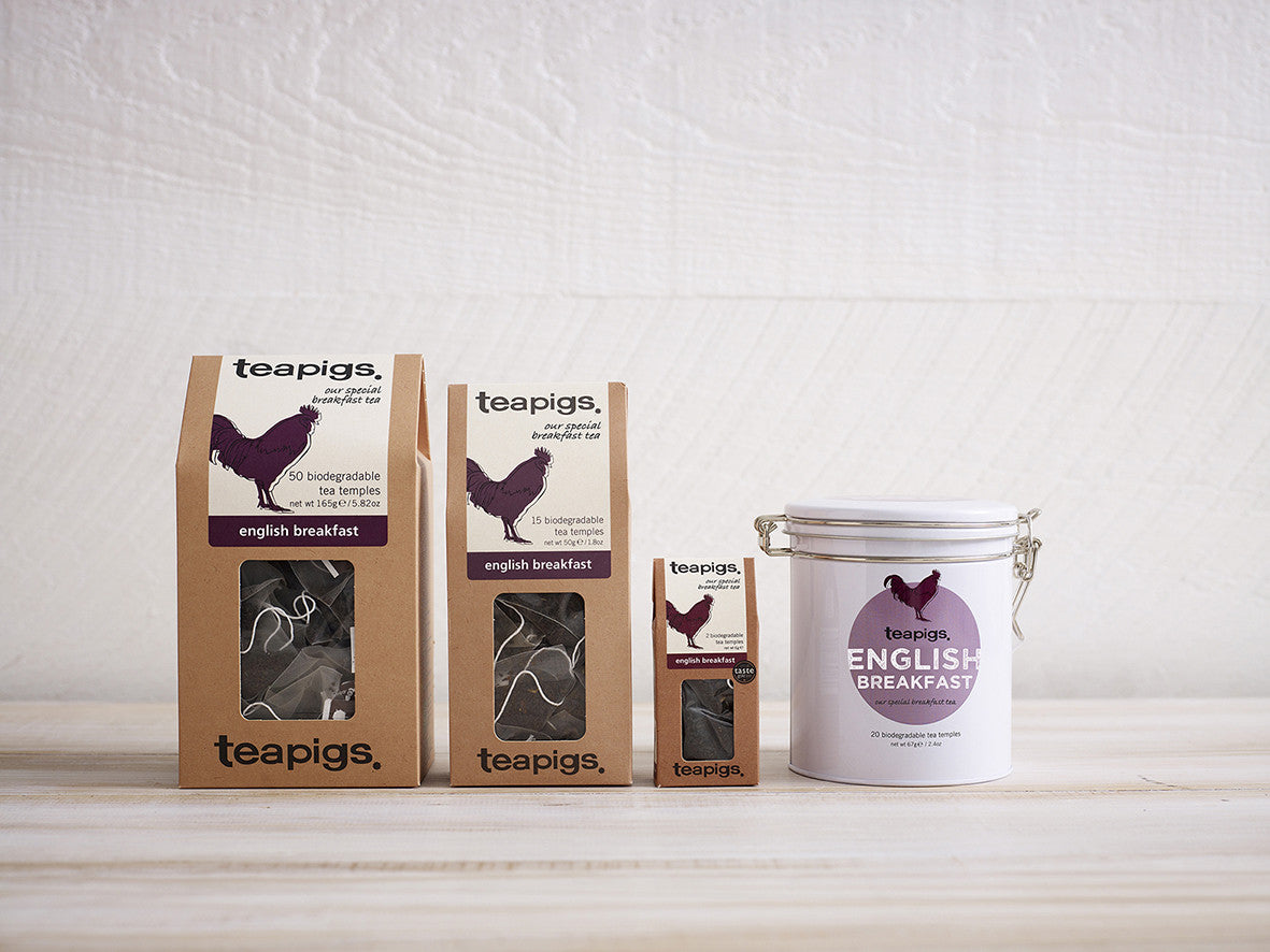 teapigs english breakfast tea. Sort te i forskellige pakninger