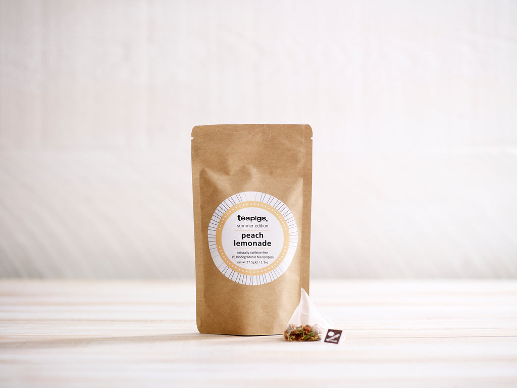 teapigs peach lemonade tea. Fersken limonade te i pakke.